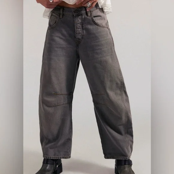 We The Free Good Luck Mid-Rise Barrel Jeans - Archive Grey - 28 Short